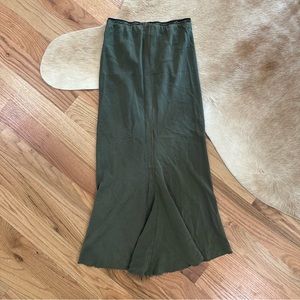 JAGA Made In Los Angeles 100% REAL Silk Maxi Midi Skirt Sax XXS /XS Olive Green
